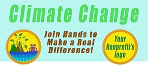 Page header says “Climate Change“ and shows the Eco Active 101 logo, a space for your logo, and the words, "Join Hands to Make a Real Difference!"